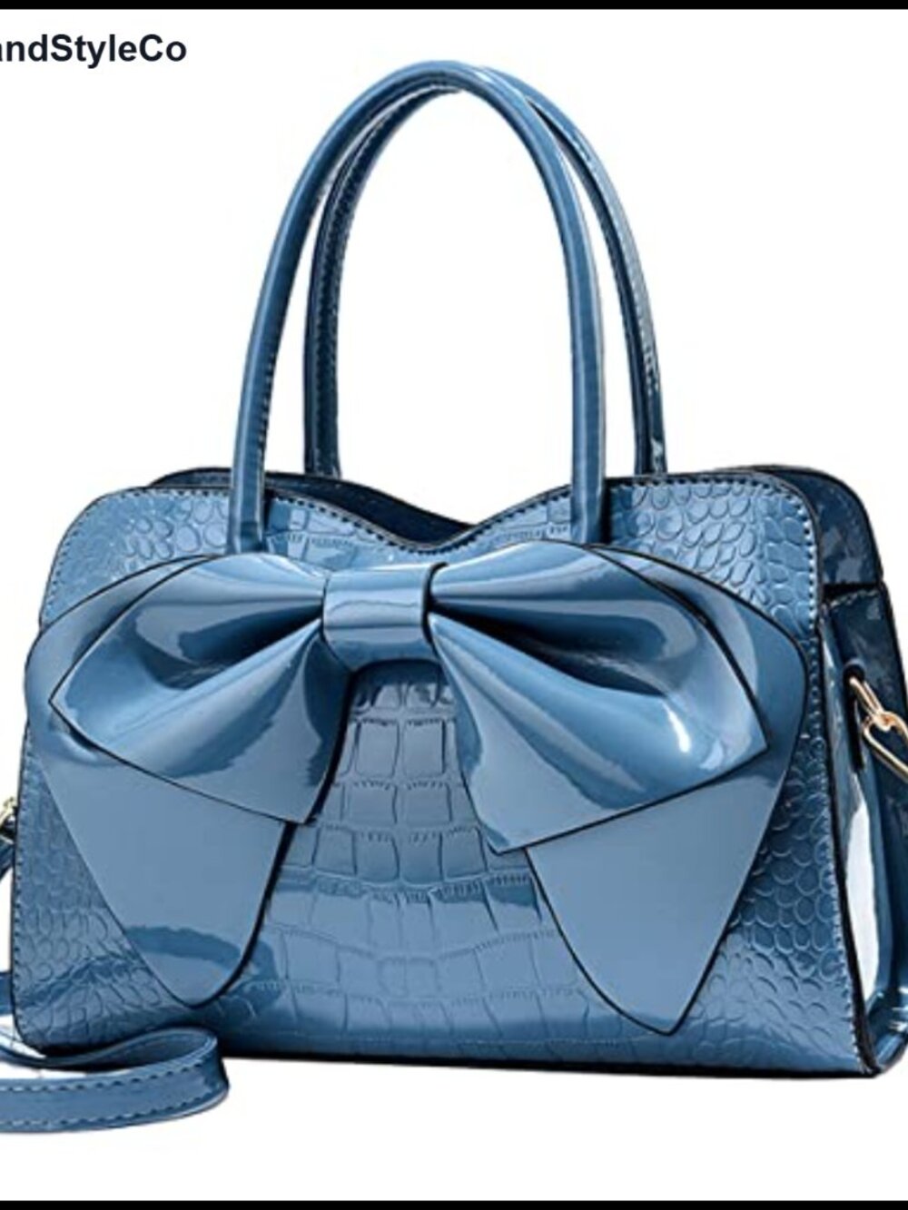 Shiny Patent Leather Bowknot Top-Handle Satchel Tote Handbag
